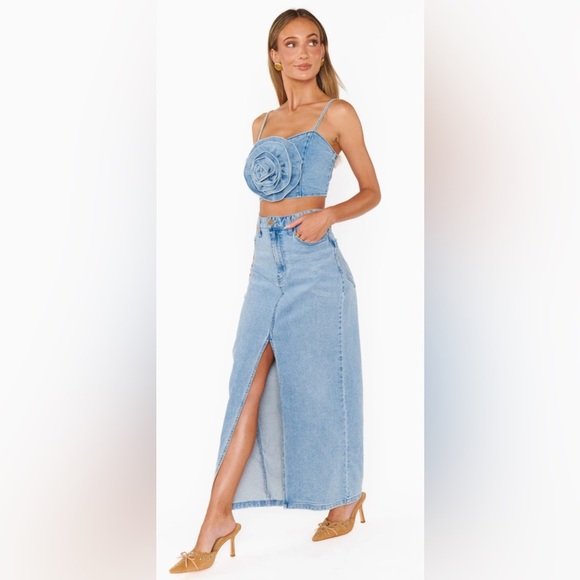 NWT - Show Me Your Mumu McEntire Maxi Skirt in Stone Blue - Size 30 - Picture 4 of 4